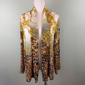 Chico's Travelers Collection Leopard Baroque Print Open-Front Jacket/kimono L